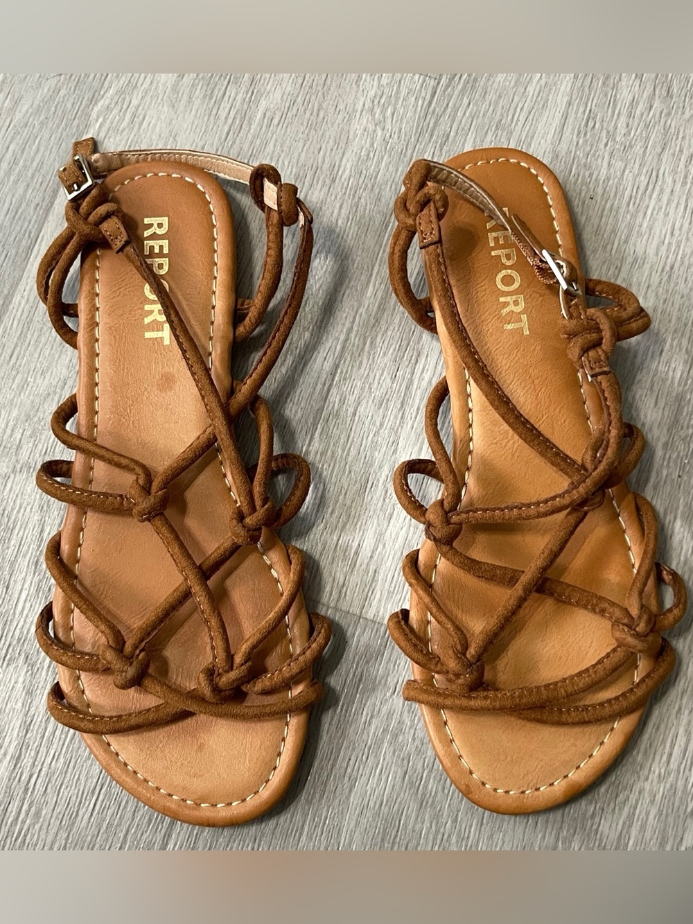 (sold)Report Cognac Knotted Strappy Sandals Festival Chic Minimalist Casual